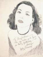 Black-and-white drawing of Hedy Lamarr.